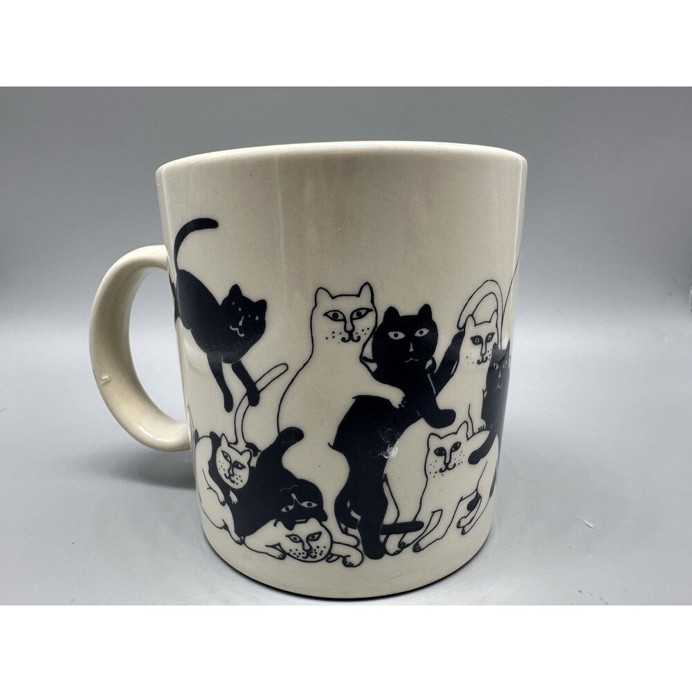 Vintage Taylor & Ng 1979 Win Cat Coffee Mug Gray Cream Naughty Cats Adult Humor
